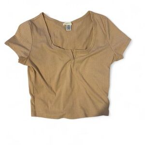 Brandy Melville Tan Ribbed Short Sleeve Top